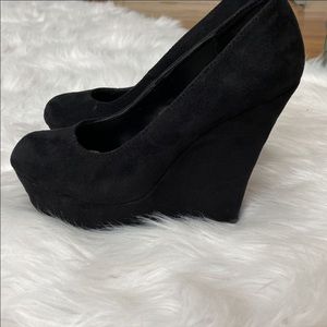 Black suede wedges